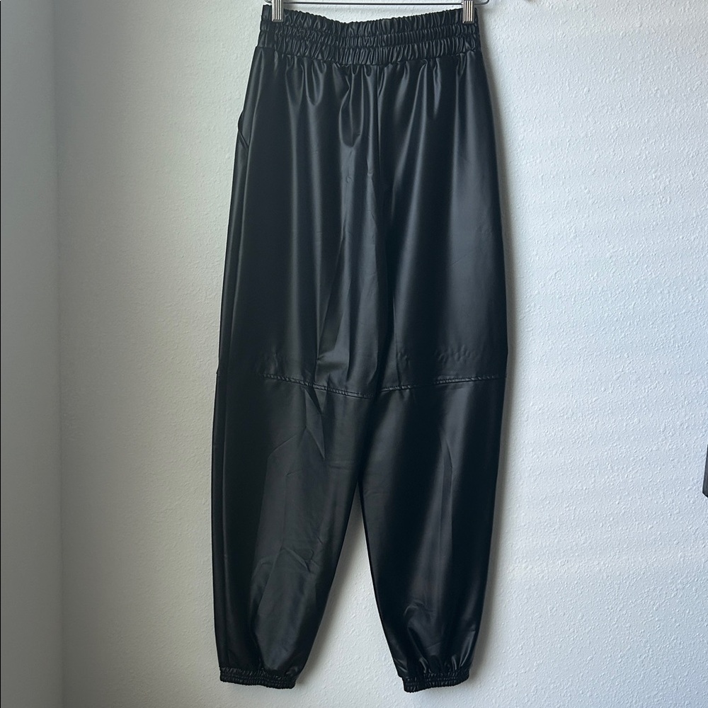 Faux Leather Black Joggers